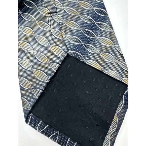 Mens Valerio Garati Pure Silk Mens Neck Tie Blue Beige DNA Strand Type Pattern - Picture 5 of 6